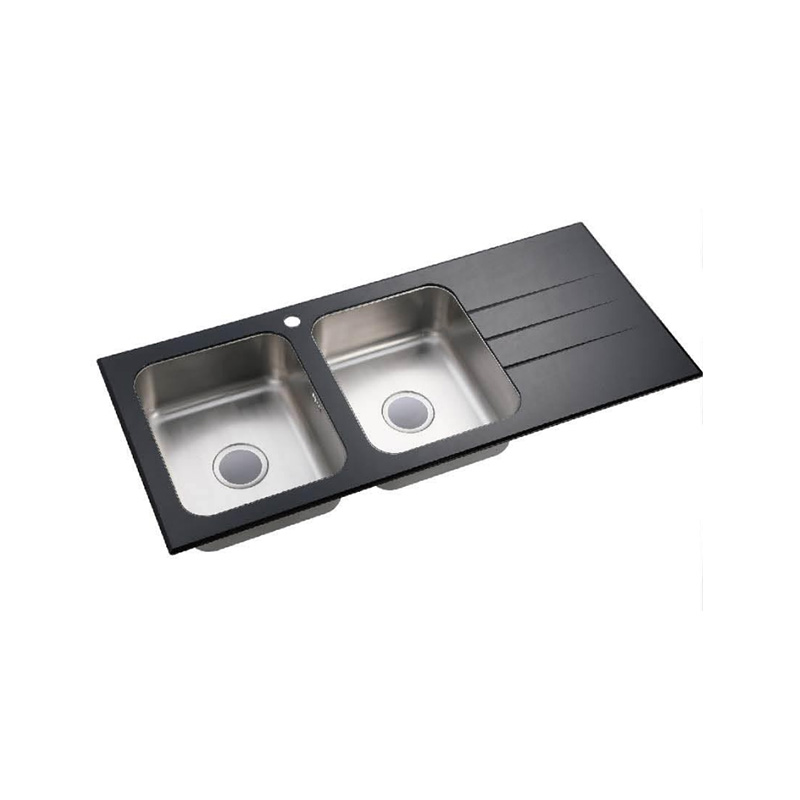 XAL11650P  1160*500 mm left double bowl with right tray tempered glass sink
